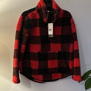 Plaid Red and Black Women's Turtleneck Sweater